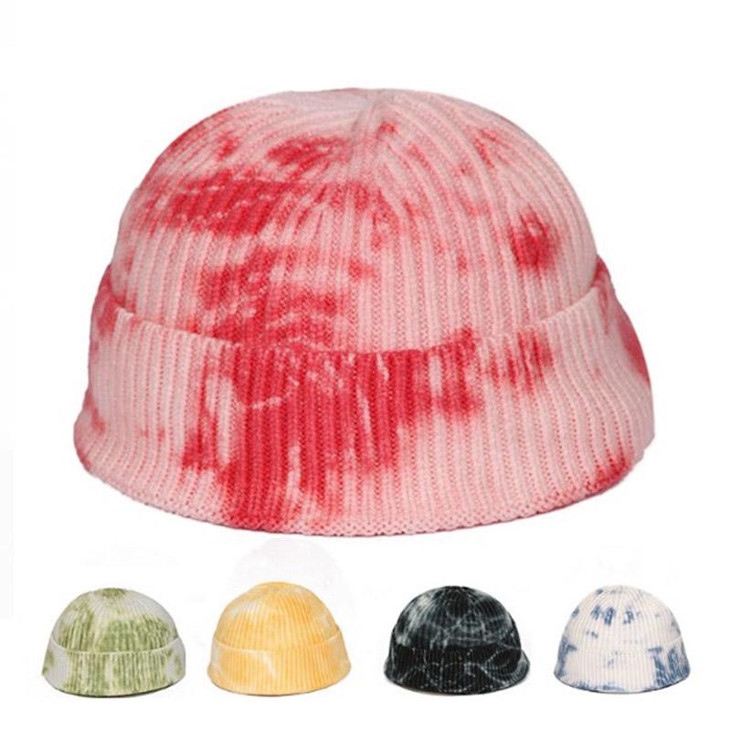 

Unisex Warm Short Beanie Casual Cap Tie-dye Beanie Hat Knitted Cuffed Winter Hat For Adult Men Women