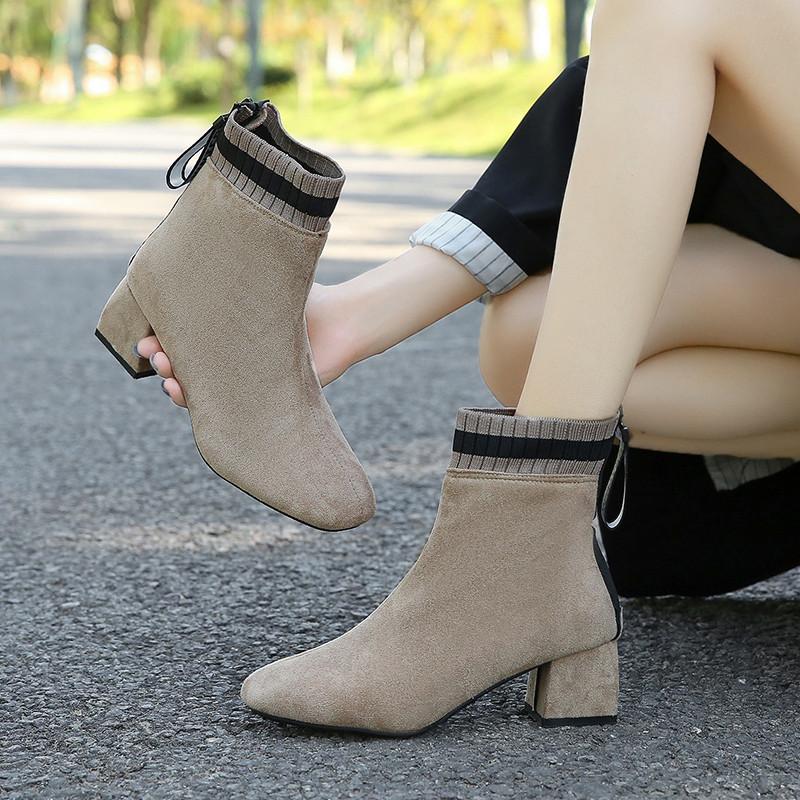 

Women Ankle Boots Winter Shoes Whith Fur Round Toe Female Socks Boots Slip On 5cm Heel For Women Shoes Botas Plus Size 43, Black