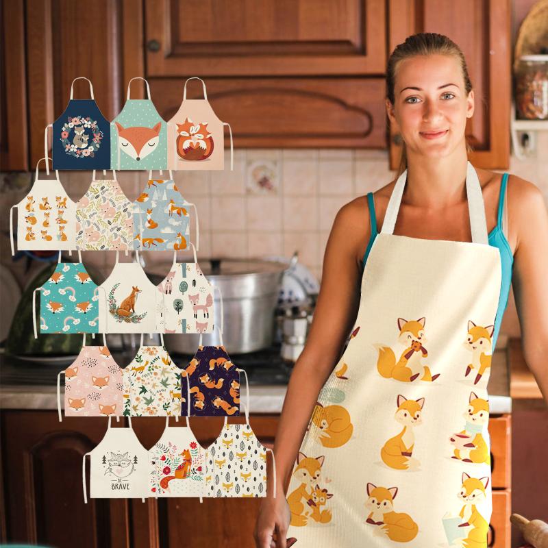 

1pc Parent Adult The Family Kitchen Lovely Print Linen Baking Cleaning Cooking Apron Cartoon Linen Lovely Home Family Aprons