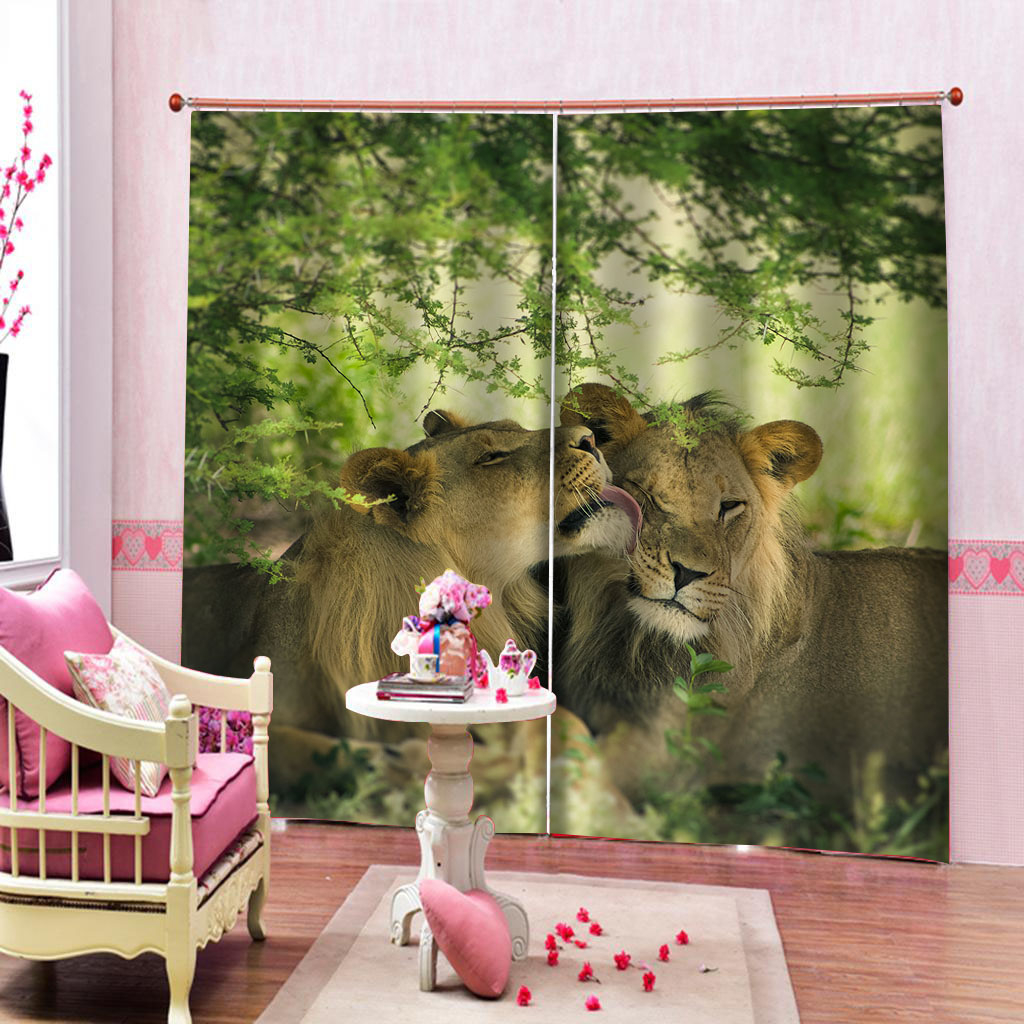 

Customized size Luxury Blackout 3D Window Curtains animal lion curtains 3d stereoscopic curtains, Brown