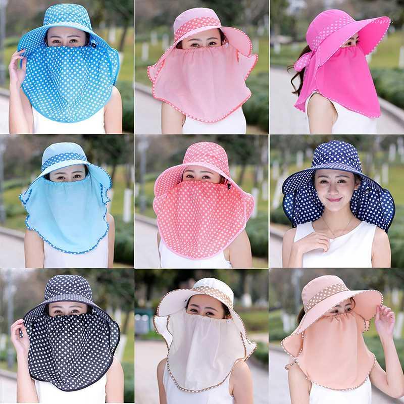 

Cotton Dot Big Eaves Summer Hats For Women Fashion Casual Foldable Covered Face Neck Cycling Anti UV Sun Hat1, B2