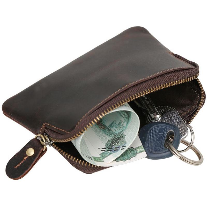 

Vintage Cow Leather Coin Wallet Men Handmade Coin Purses Zipper Mini Money Bag Genuine Leather Wallets for Women Change Purse, Brown