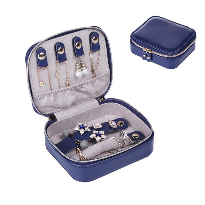 

Universal Jewelry Organizer Display Travel Jewelry Case Boxes Portable Box Button Leather Storage Zipper Jewelers1, Blue