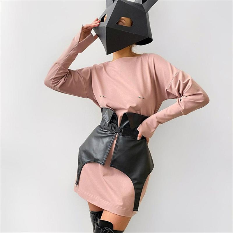 

Black Leather PU Corselt Belt Women Summer Fashion High Waist Belly Rubber Body Shaping Streetwear Female Outfits Indie 2021
