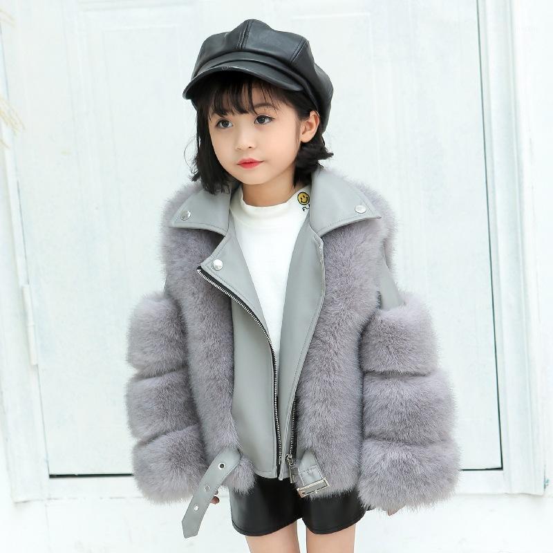 

Winter Fashion Girls Faux Fur Coats With Whole Leather Jacket Thick Warm Girls Fur Clothes Luxury Outwear TZ6471, Navy