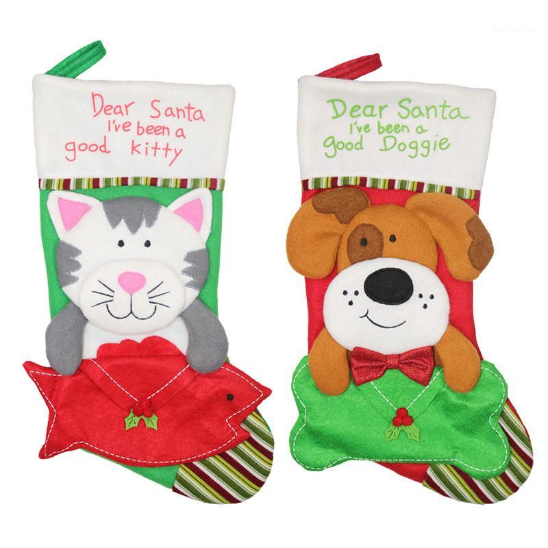 

1pc Cute Animal Christmas Stocking Mini Sock Cat Dog Santa Claus Candy Gift Bag Xmas Tree Hanging Decoration Hanging Ornaments1