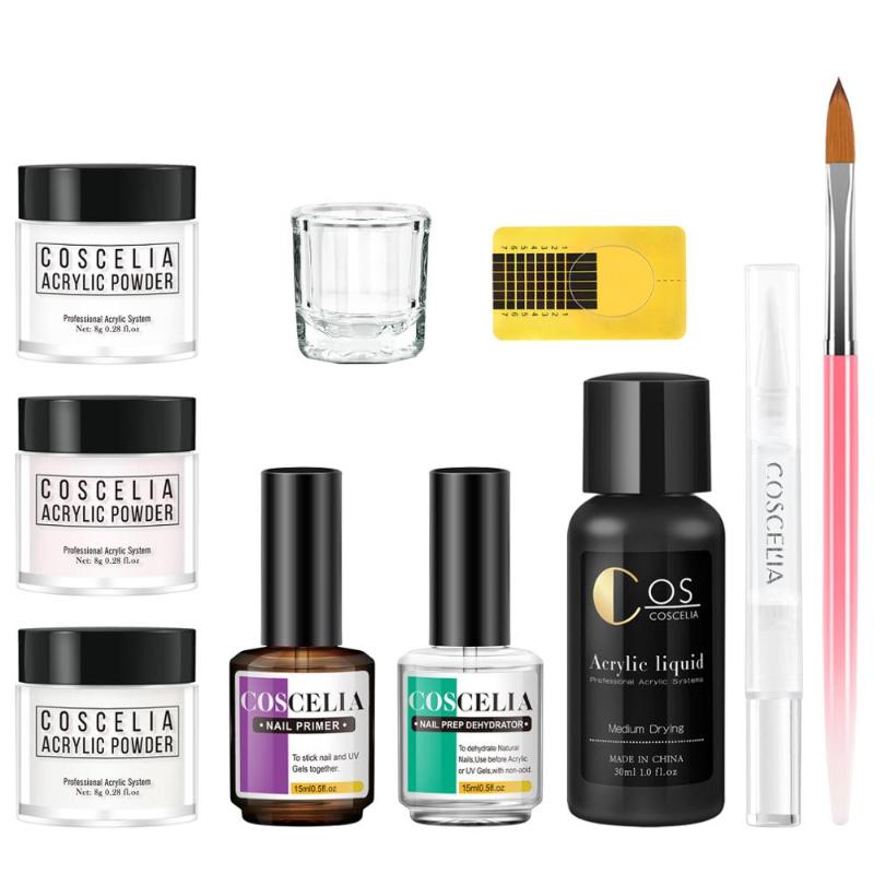 

COSCELIA Acrylic Powder Set Pink White Clear 30ML Acrylic Liquid Primer Nail Desiccant All For Manicure Rhinestone Nail Art