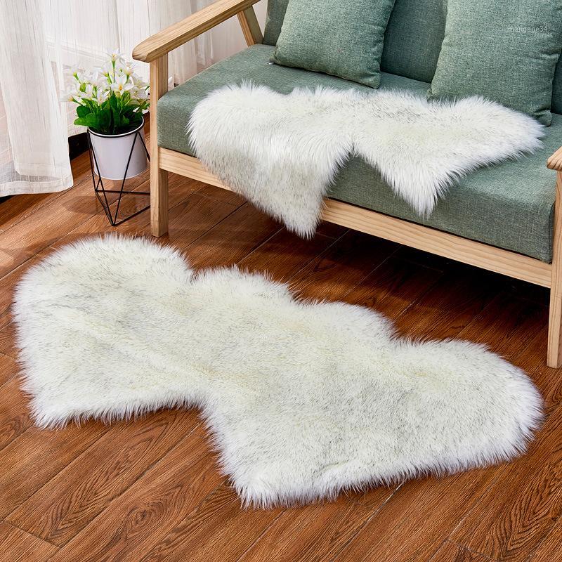 

Carpet Double Heart Faux fur Living Room Floor Area rug Artificial Wool Sheepskin Rugs Shaggy Home Bedroom Soft Sofa Fluffy Mats1
