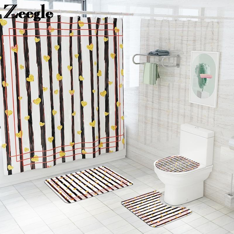 

Small Love Pattern Bath Mat Waterproof Shower Curtain Set Microfiber Rugs Absorbent Toilet Carpet Set Bathroom Carpet Foot Mat