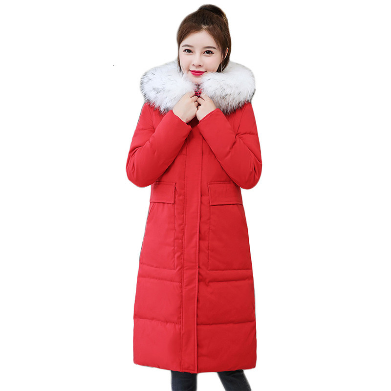 

2021 New Women's winter coat new autumn down cotton coats thin white leather collar with heat hood female parkas, Black