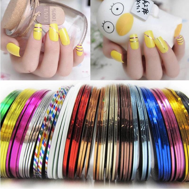

37colors Metallic Yarn Line Rolls Striping Tape Nail Stickers Decoration,500pcs/lot Mix Design DIY Nail Art Beauty Tools, 300 pcs
