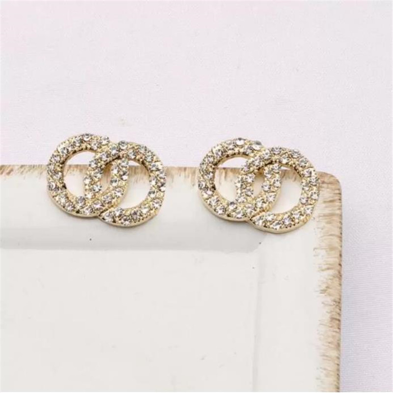 

Luxury jewelry Fashion Brand Desigenr C Letter 18K Gold Plated Stud Earrings Luxury Womens Geometric Full Drill Crystal Rhinestone Earstud Earring