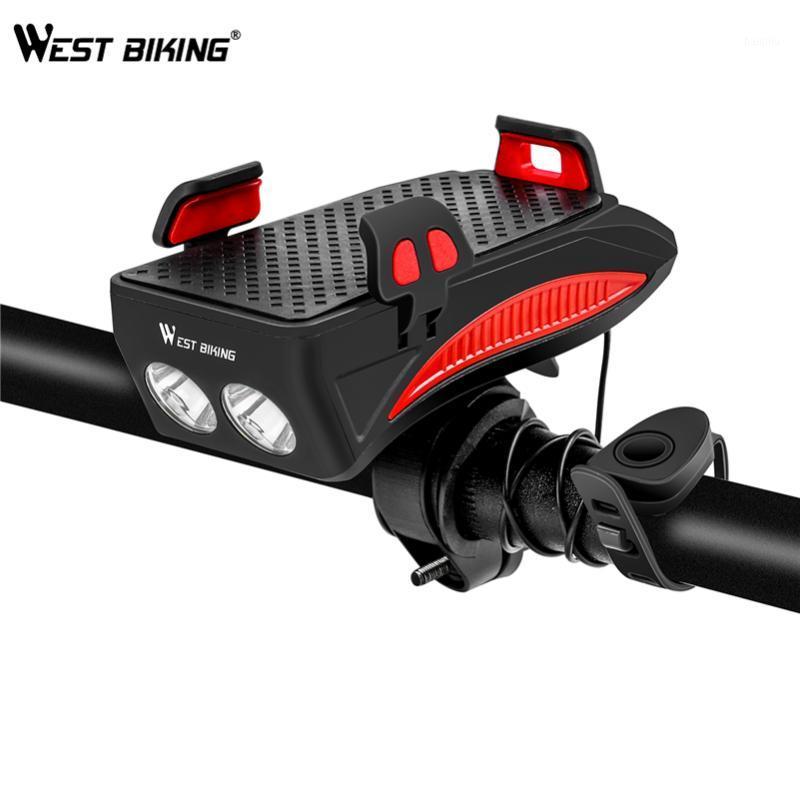 

WEST BIKING Multifunction Bike Light USB Charging 400 Lumens Bicycle Front Light Horn Phone Holder Power Bank 4 In 11