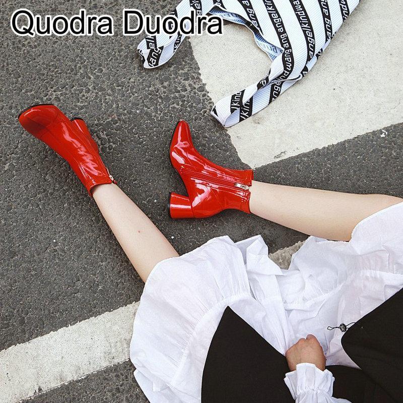 

2020 new Red Women Winter Ankle Boots Square High Heels Shoes Square toe boots short Shoes Ladies zipper Solid size 33-431, Black