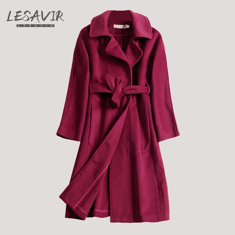 

2020 New Autumn And Winter Women' Slim Lace-Up Fashion Thick Cashmere Long Woolen Coat Coat Trench, Black