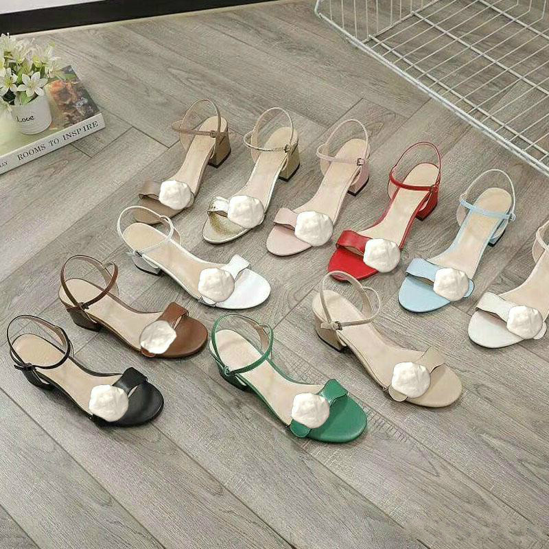 

Mid Heel Sandals 100% Leather rough heel woman shoes fashion Metal buckle Sexy sandals cattle Womens beach shoes Large, 99