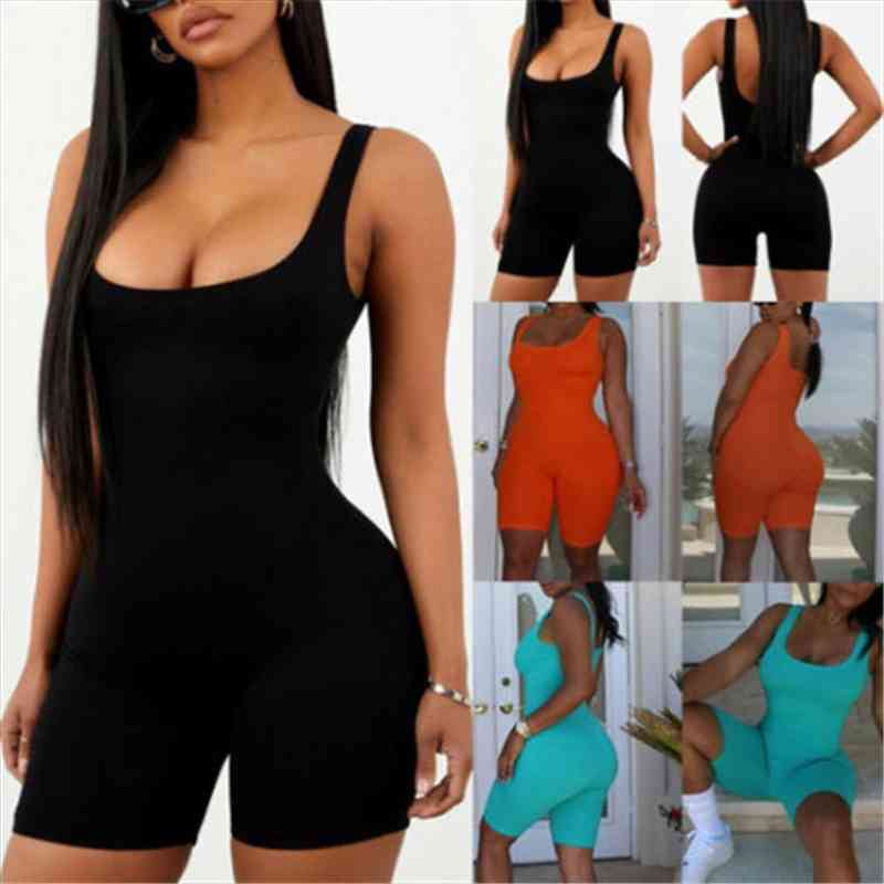 

Women Rompers Sleeveless Solid Halter Jumpsuit Bodycon Short Playsuit For Women Slim Short Pants Female Pajamas Bodysuit Overall, Black;white