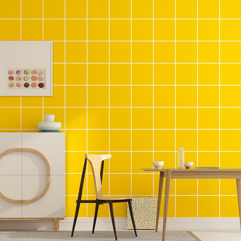 

Yellow Plaid Wallpaper Northern European Ins Modern Minimalist Style Box Bedroom Background of Television in the Drawing Room, Light khaki