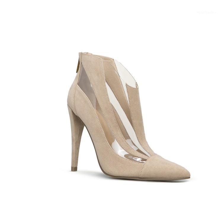 

2020 spring and autumn fashion pointed toe mesh stitching high-heeled large size women's boots custom models are not refundable1, Black