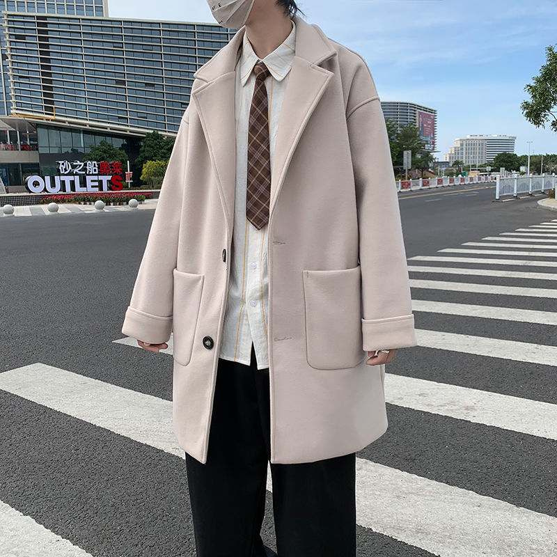 

Autumn 2021 Male New Fine Medium Long Coat Relaxed Leisure Wear Q5BZ, Beige.