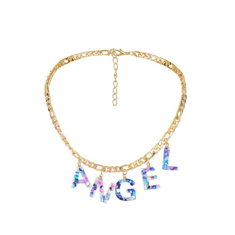 

Golden Letter Choker Necklace Crystal Love Angel Baby Resin Pendant Aesthetic Women Collar Jewelry Trendy New Couple Gift