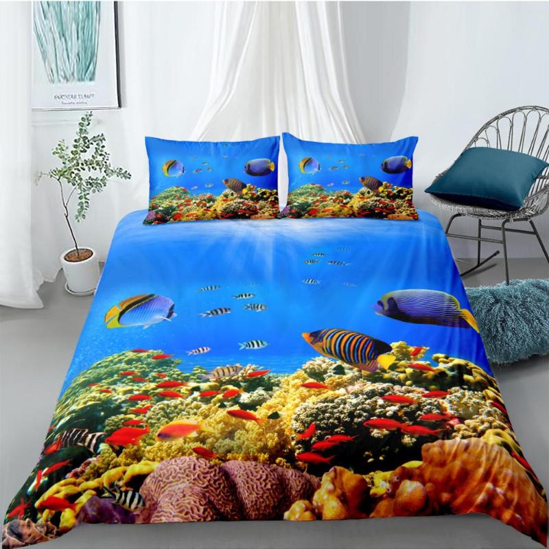 

Tropical Fish Sea World Bedding Set Fashionable Vivid 3D Duvet Cover Island King Queen  Full Single Unique Design Unisex Set, Style 17