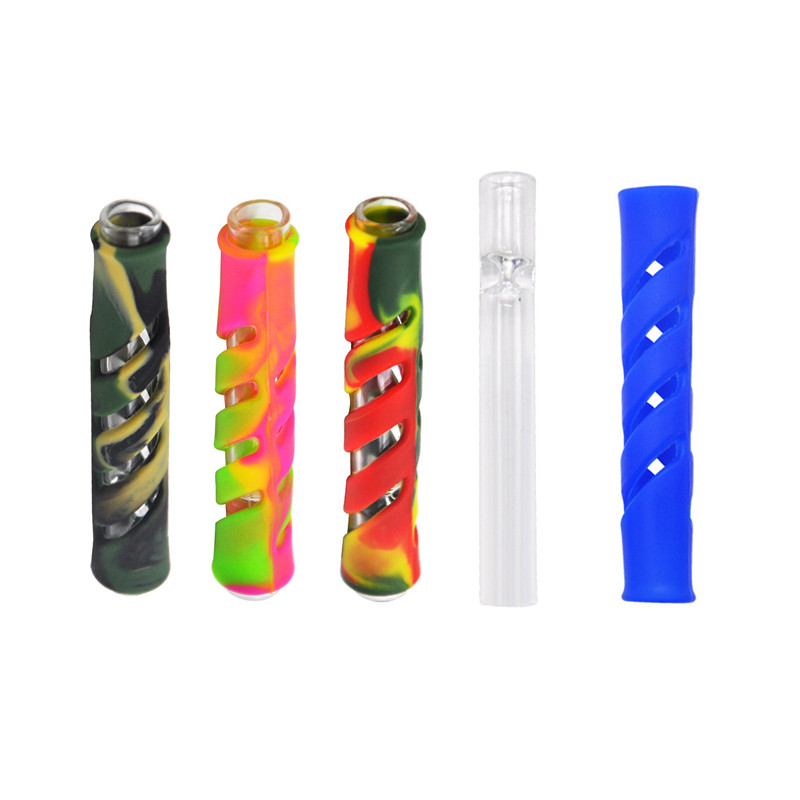 

Cheapest Glass cigarette bat One Hitter Pipe Clear Glass tube for smoking tobacco hand pipes Hookah accessories with silicone