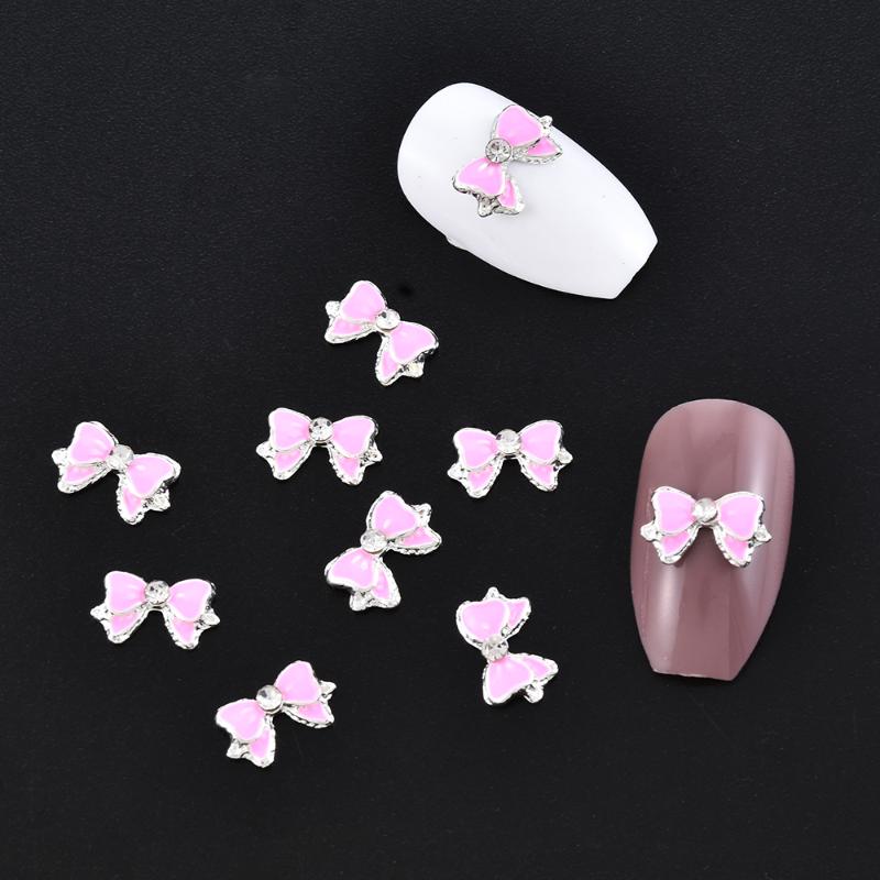 

10pcs 3D Alloy Rhinestone Pink Bow Butterfly Charms Nail Art Decoration DIY Stickers Cute Nails Accessories Non-adhesive Sticker