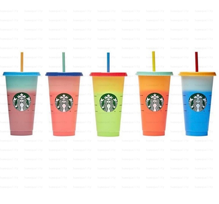 

24OZ Color Change Tumblers Plastic Drinking Juice Cup With Lip And Straw Magic Coffee Mug Costom Starbucks color changing plastic cup, Multi-color