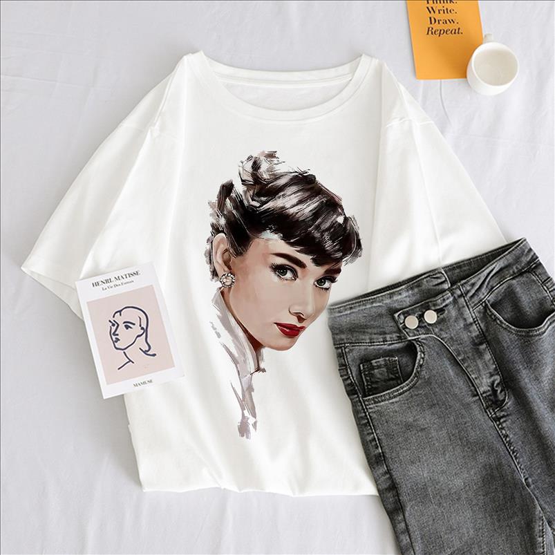 

2020 Women T Shirt Audrey Hepburn Aesthetic Print Female T shirt Harajuku Pretty Tshirt Casual 90s New Grunge Vintage Tee, 11151