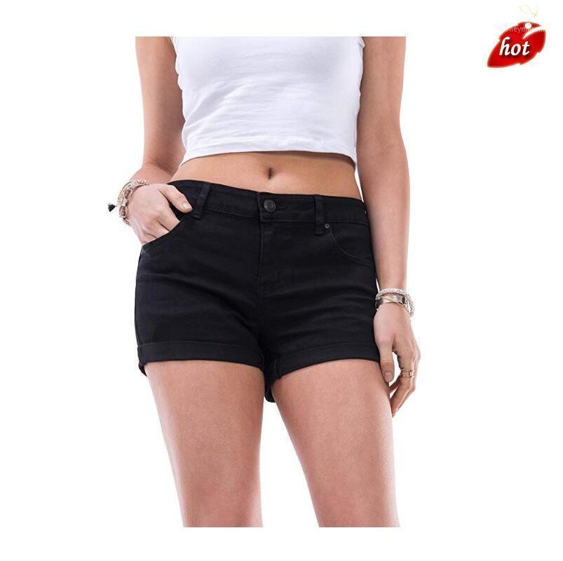 

Women 2020 New Fashion Vintage High Waist Shorts Slim Straight Flip Casual Femme Sexy Short Jeans Mujer Plus Size O8R21, Black