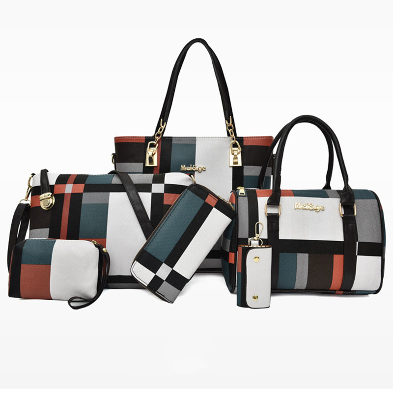 

New Fashion 6-Pcs Set Shoulder Plaid Tassel Women Bags Handbags Composite Bag Q1118
