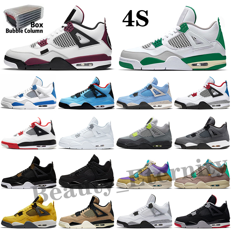 

Mens Basket ball Shoes University Blue Lightning 4 4s IV Shimmer Black Cat Fire Red Starfish White Oreo Diy Wild Things Sports Sneakers Women Trainers, Color 2