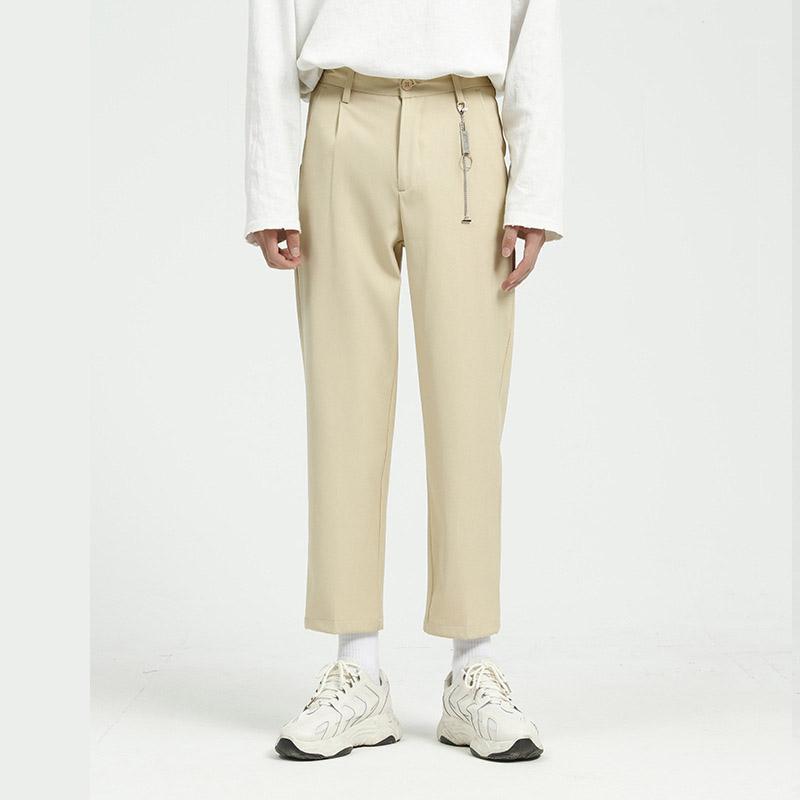 

Male Japan Korea Style Streetwear Fashion Vintage Pants Men Iron Chain Pendant Casual Ankle Length Half Elastic Waist Suit Pant1, 19062 black