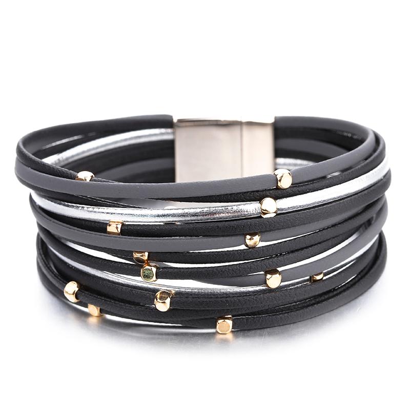 

Flashbuy Trendy Bohemian Leather Bracelets for Women Fashion Multilayer Metal Beads Wrap Magnet Bangles Jewelry Accessories