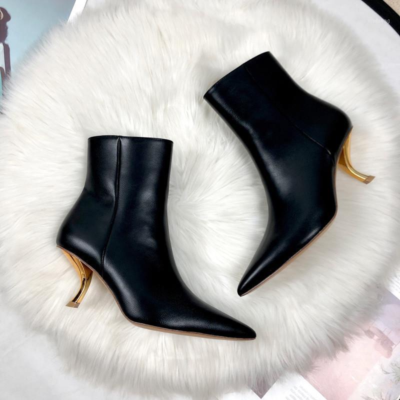 

Botas Mujer Invierno 2020 New Pointed Shoes Woman Metal Heel Boots Women Trend Zipper Zapatos De Mujer Black Wild Boots1, As pic