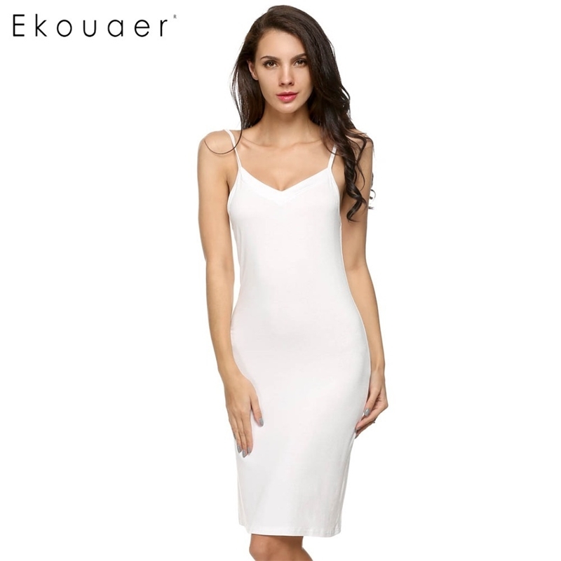 

Ekouaer Summer Nightgown Sexy Lingerie Sleepwear Full Slip Underdress Cotton Long Night Gown Nighties Sleepshirts Homewear Y200425, White