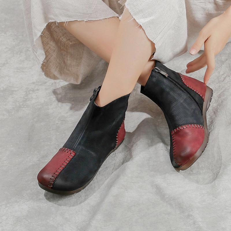 

VALLU 2020 Leather boots women's short boots thick heel round toe, new women's boots, comfortable casual shoes1, Black