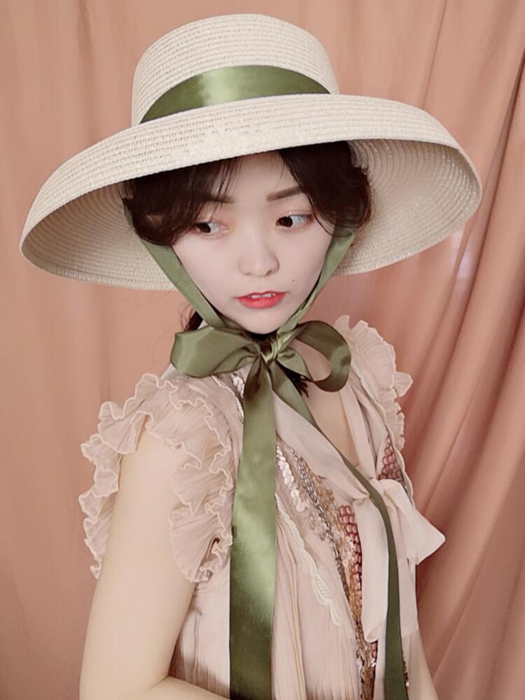 

2021 Designer Ladies Ribbon Sun Bonnet Hat for Women Fashion Wide Brim Sunbonnet Female Summer Beach Travel Sombrero Straw Cap