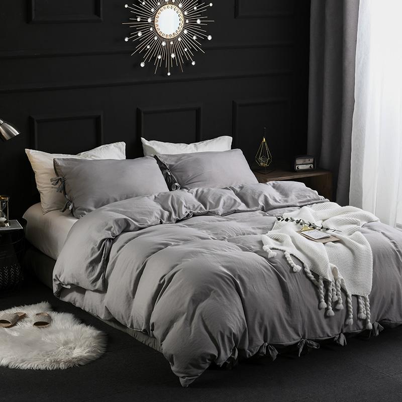 

Grey Duvet Cover Set with Pillowcase Washable Cotton Women Girls Bed Cover Bedclothes Home Bedding Set  Full Queen King Size, White
