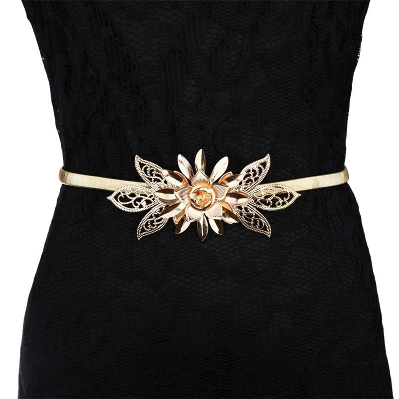 

Belts Luxury Belt Designer Golden Flower Chain Waist Cinch Corset For Dress Waistband Women Cummerbunds, Black