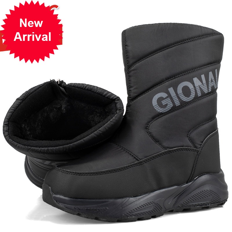 

Men fashionable winter for with hot skin boots Teddy snowboots mannered men's dwaterproof water casual shoes, Black zip