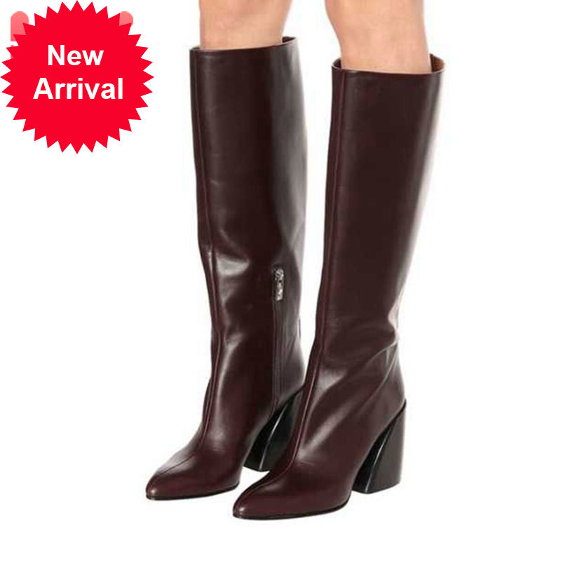 

Top quality inverno mulheres joelho altas dedo do p apontado calcanhar grosso zper moda botas cowboy sapatos frescos calados femininos, Dark brown