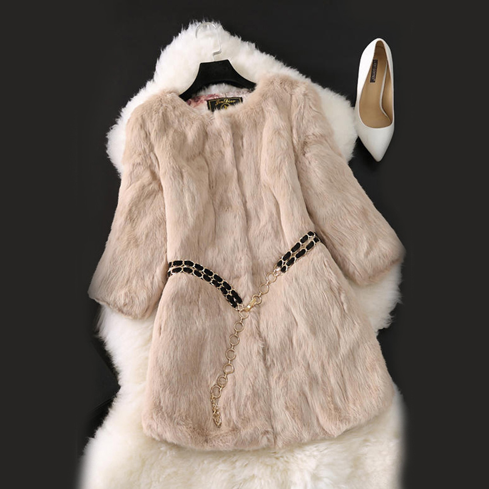 

Natural longo 2020 novo inverno real casaco pele de coelho coreano feminino trs quartos manga macio casacos, Black