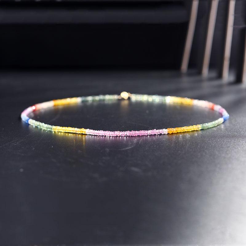 

DMBS009 Yellow 18K Gold Color Sapphire Genuine Gemstones Necklace Women's day handmade custom design clavicle chain