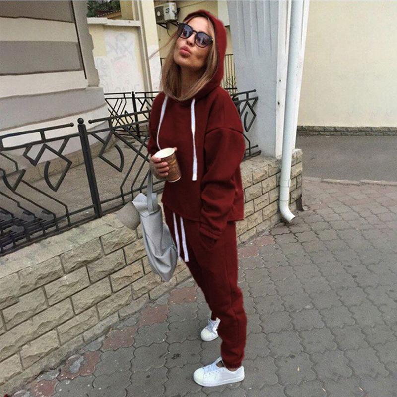

2020 Winter Fashion Fitness Outfits for Women Gym Tracksuit Hoodies Running Sweatshirt Sweatpants Casual Sportswear 2 Piece Set, Black