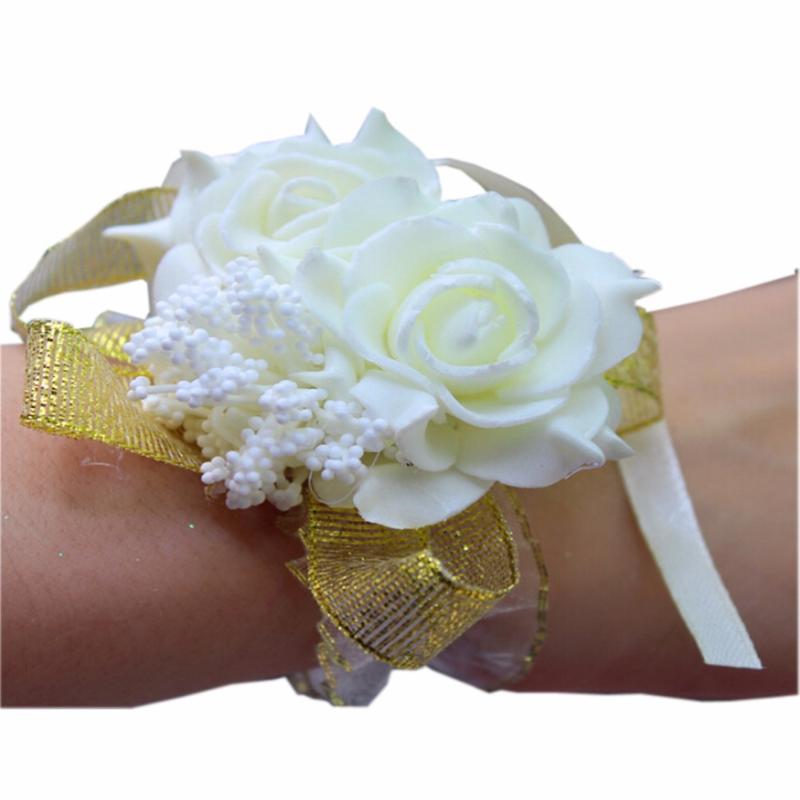 

4pcs/lot Bride Bridesmaids Wrist Flower silk flowers for home decoration Hand Flower Decor artificial flowers cheap FX513, Pink