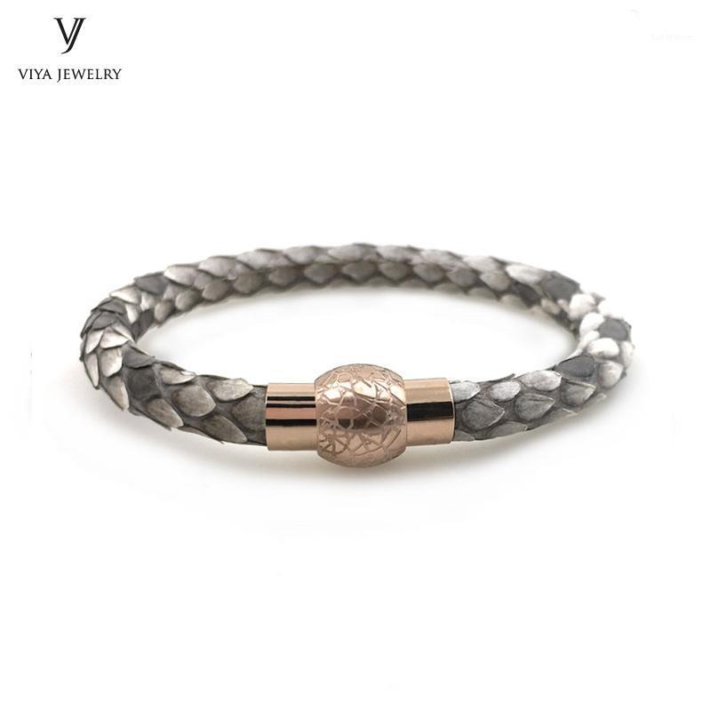 

Truth Python Skin Leather Bracelet With Magnetic Locks Rose Gold Magnetic Closure Bracelet Natural Python Leather1
