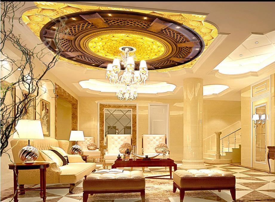 

wallpaper 3d ceiling Golden flower ceiling murals 3d murals wallpaper customized, As pic