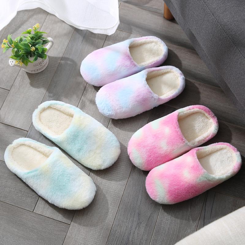 

Winter Warm Home Women Fur Slippers Cute Indoor Cotton Ladies Slippers Soft Memory Foam Couples Shoes Slip-On Slides, Sky blue